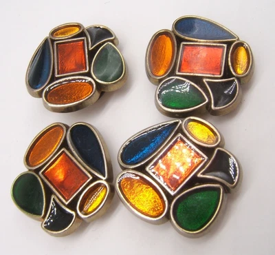4 VTG BUTTON COVERS COLORFUL GEOMETRIC - Image 1 of 4