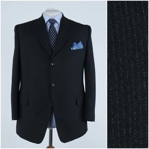 Herringbone Blazer 48S UK Size BERNHARDT Mens Black Wool Sport Coat Jacket - Picture 1 of 14
