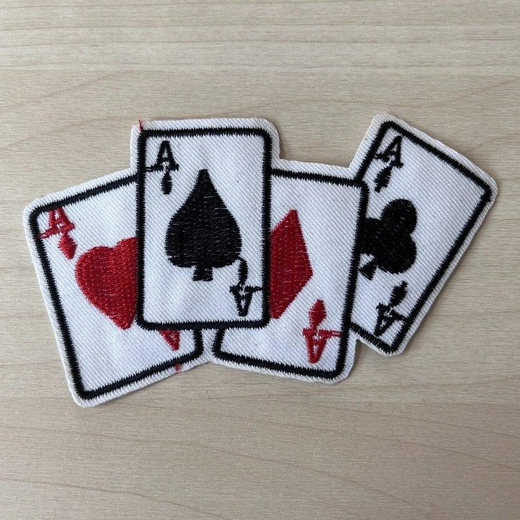 Four Aces Playing Cards Poker Patch Iron-On Embroidered Applique Size 2.5"x4" - Image 1 of 1