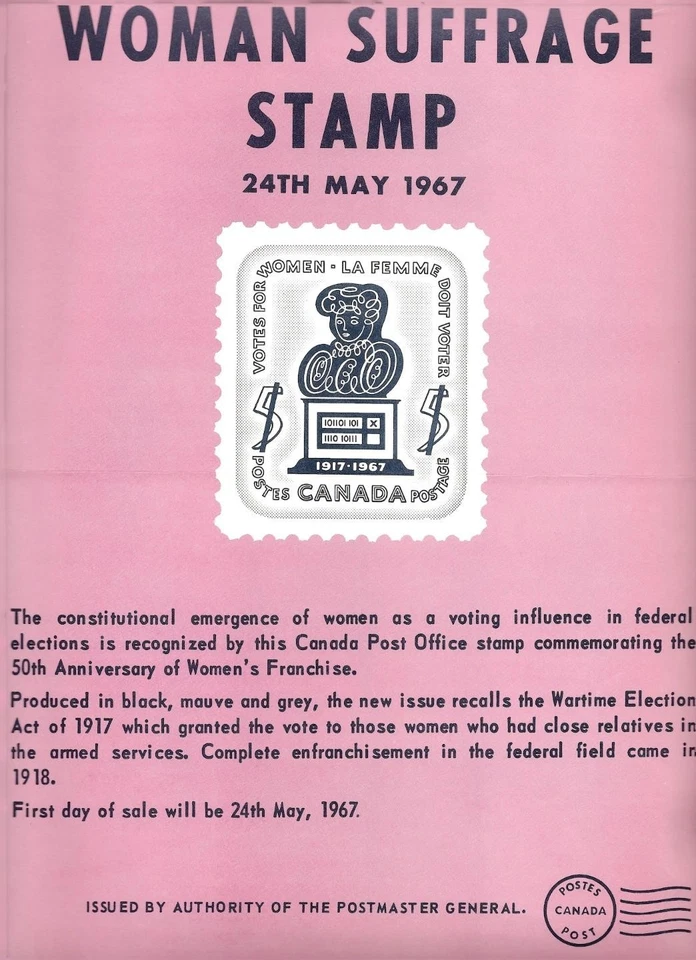 Canada post office new issue poster 1967 Women Suffrage, Voting [ 298 - Image 1 of 1