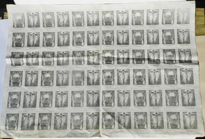 Antico XIX secolo Lenzuolo di lino per reliquiari tedeschi 72 carte sacre Passione Cristo - Foto 1 di 2