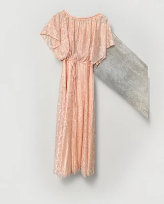 Maxi Vestido Formal de Dama de honor de Encaje Melocotón Suave Años 70 De Colección Mujeres 11/12 Boho Foto 1 de 4