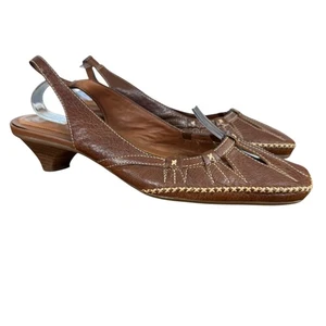 Nurture Womens Brown Leather Slingback Kitten Heels Square Toe Shoes sz 9 M - Picture 1 of 16