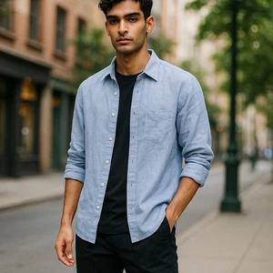 Perry Ellis blau Freizeit Button Down Hemd Leinenmischung Langarm Herren 2XL - Bild 1 von 6