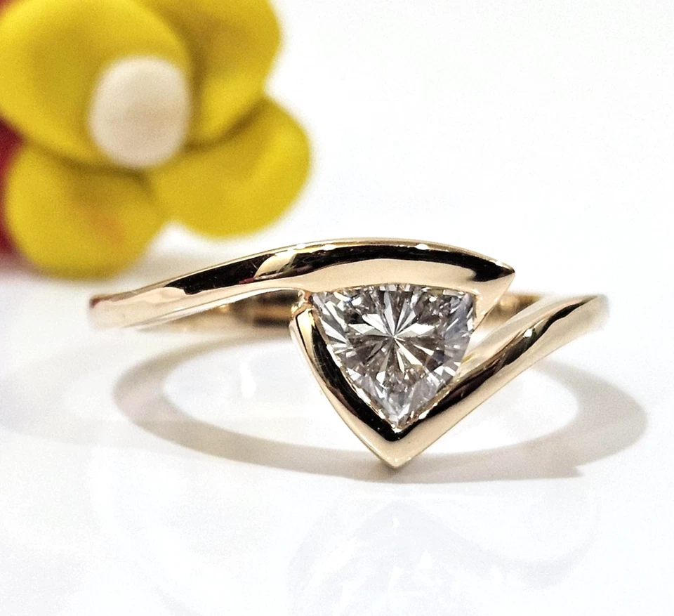 Lab Grown Diamond Engagement Ring Trillion Cut 10K Gold Ring Gifts For Her - Image 1 of 4