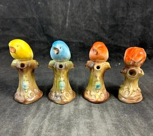Vintage Group of 4 Czech Red Dime Mark Parrot Vases Red Blue and Yellow Birds - Picture 1 of 9