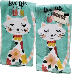2 gleiche Küche Frottee Handtücher (16"x26") FLORAL CAT, LIVE LIFE IN FULL BLOOM, Ritz - Bild 1 von 11