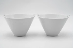 Crate & Barrel Conical Noodle Bowls with Handles 6" White Porcelain Set of 2 - Picture 1 of 6