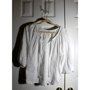 Joie White Cotton Eyelet Puff Sleeve Peasant Blouse sz L - Picture 1 of 3