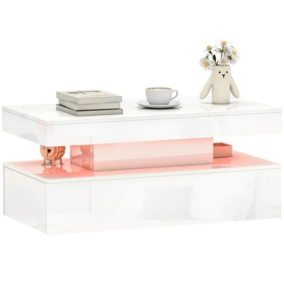 HOMCOM LED Coffee Table with Storage, High Gloss Living Room Table, White - Image 1 of 4