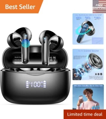 Sporty Bluetooth 5.3 Earbuds with LED Display & 4 HD Microphones for Clear Calls — 第 1/4 张图片