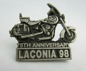 Vtg 1998 Laconia Bike Week Biker Pewter MC Event Pin 75th Anniversary USA - Picture 1 of 2