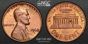 1968 D Lincoln Cent, NGC MS 64 RB - Picture 1 of 5