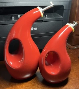 Rachel Ray Red Olive Oil And Vinegar Bottle ceramic Dispenser Set Of Two 2 - Picture 1 of 6