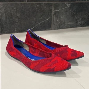 Rothy's Red Camo Knit Point Toe Slip On Ballet Flat Shoes Size 7.5 RETIRED - Picture 1 of 11