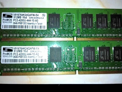 RAM 2-PC2 4200U ProMOS Memory Card V916764K24QAFW-E4 512 MB 1Rx8 DDR2 533 MHz - Image 1 of 2