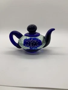 Cobalt Blue Art Glass Teapot With Bubbles And Large Pontil 3.5x5 In - Picture 1 of 8