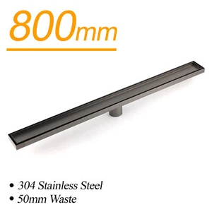 Gun Metal Bathroom Tile Insert 800mm Linear Shower Grate Floor Drain 50mm Waste - Picture 1 of 6
