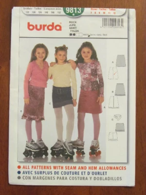 BURDA PATTERN - 9813 GIRL'S A-LINE SKIRT 3 LENGTHS BUCKLE BELT 7-12 UNCUT - Image 1 of 2