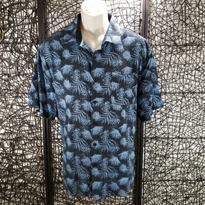NAT NAST MENS SHORT SLEEVE BUTTON UP TROPICAL LEISURE SHIRT SIZE XL PALM FRONDS - Picture 1 of 7