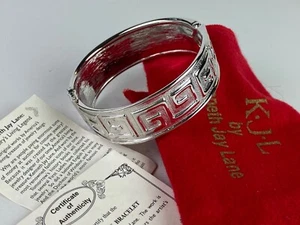 KJL KENNETH LANE Greek Key Silver Tone Cuff Bracelet Orig. Felt Pouch, Certs - Picture 1 of 12