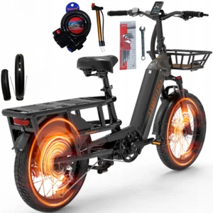 LANKELEISI 1000W Longtail E-Lastenrad 20Zoll Cargo Elektrofahrrad Fatbike E-Bike - Bild 1 von 21