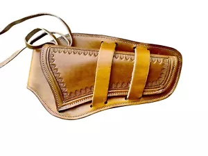 Western Gun Holster Leather Brown Tooled Hand Made Cowboy Revolver Pistol - Picture 1 of 6