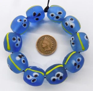 10 BLUE GHOST African Trade Beads antique style Rare Tstock READ Description - Picture 1 of 1