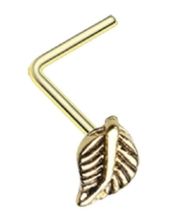 Nose Ring L Bend Stud Leaf Leave Ring top 316L Surgical Steel - Picture 1 of 1
