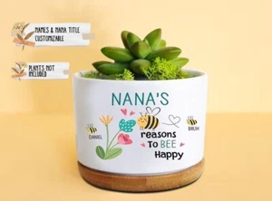 Personalized Grandma's Reasons To Bee Happy Plant Pot, Gifts From Grandchildren - Picture 1 of 8