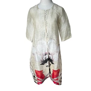 Elenyun silk linen blend long sheer tunic wearable art cover women’s small shirt - Picture 1 of 11