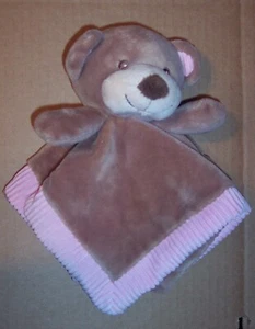 Pink Brown Bear Security Blanket Super Soft Plush Baby Lovey Rattle Toy EUC - Picture 1 of 2