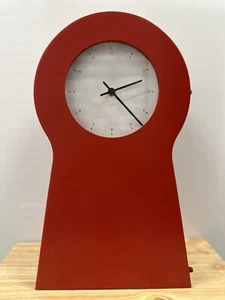 IKEA PS Red Metal Clock And Storage Cabinet | VTG 1999 | Retro MCM Decor | WORKS - Picture 1 of 10
