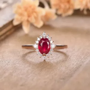 Pink Ruby Dainty Ring Lab Created Gemstone 925 Sterling Silver Women Ring - Picture 1 of 8