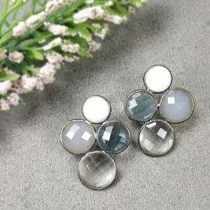 Multi Color Rhinestone Gemstone 925 Sterling Silver Jewelry Stud Earrings  1.35" - Picture 1 of 5