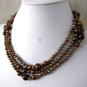 Collana perle acqua dolce graduate caffè 52" 4-11mm filo gioielli coltivati - Foto 1 di 3