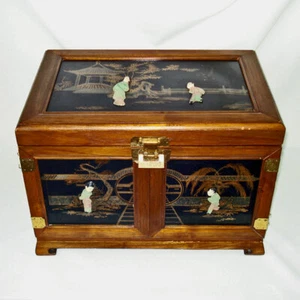Large Vintage Jewelry Chest Soapstone Asian Figures - Picture 1 of 10
