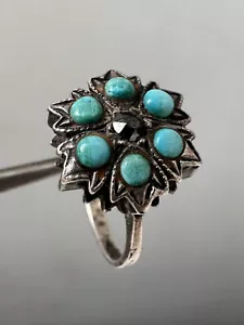 Vintage UKRAINE Sterling Silver 875 Ring, Women's Jewelry Size 7 turquoise stone - Picture 1 of 11