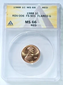 1988 RDV-006 FS-901 FLARED G ANACS MS66RD LINCOLN CENT - Picture 1 of 3