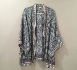 Max Studio Cardigan Kimono Plus 2x Paisley Print Open Front Top White Black New - Picture 1 of 5