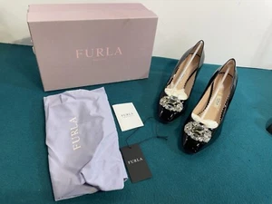 FURLA Embelished Minnie Décolleté Patent Pump Classic Iconic Box Sz 38 US 7.5/8 - Picture 1 of 19