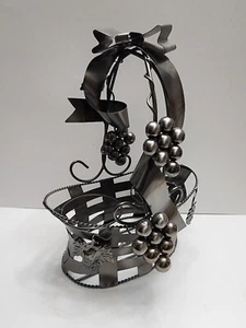 Vintage Wine Rack Black Metal Basket Grape Vine Two Bottle Holder - Picture 1 of 14