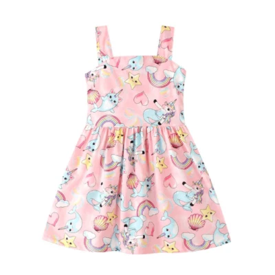NEW Magical Narwhal Unicorn Mermaid Girls Pink Sleeveless Dress  - Image 1 of 4
