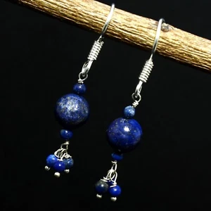 Solid 925 Silver Natural Lapis Lazuli Gemstone Handmade Earring Gift Jewelry - Picture 1 of 6