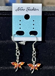 Dragonfly Birthstone Earrings January (Garnet) Cubic Zirconia Gemstones - Picture 1 of 8