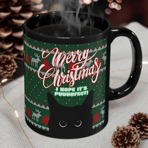 Merry Christmas Cat lovers Mug Christmas cat coffee cup, cute cat Mug 11oz - Picture 1 of 4