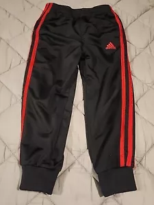 Adidas Joggers Kids Size 5 Black & Red Cuffed Leg w/Pockets 100% Polyester - Picture 1 of 9