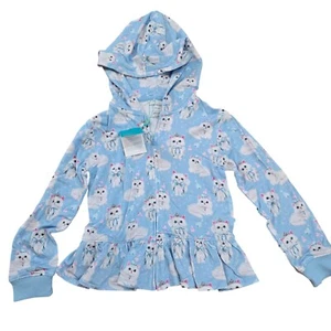 POSH PEANUT sz 7Y/8Y Dixie Kitty Blue Hoodie Zip front Jacket Cat Bamboo NEW - Picture 1 of 11