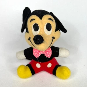 Vintage 70s Hard Stuffed Mickey Mouse with Pink Bow - Picture 1 of 8