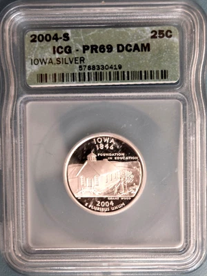 2004-S Silver Proof Iowa Quarter ICG PR-69 DCAM Collectable gift - Image 1 of 2